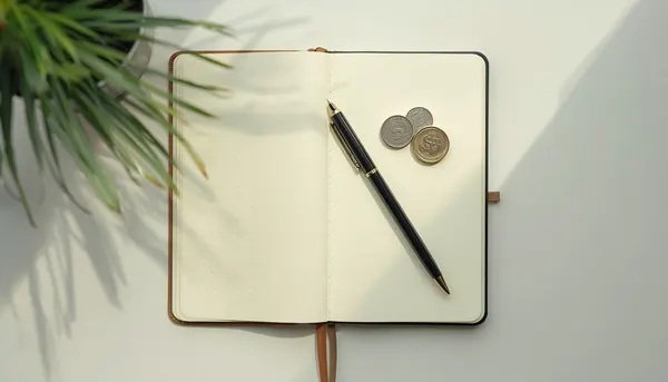 Journal and coins totaling 3.33, representing common numerology meanings of 333
